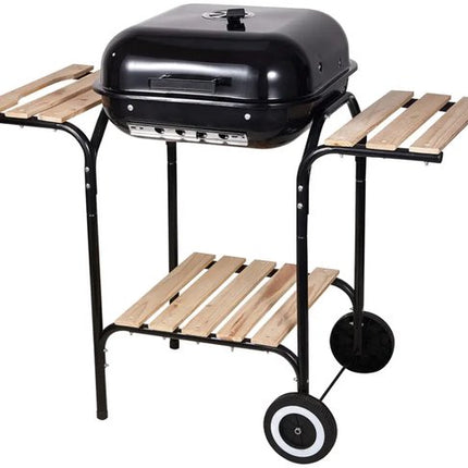 KINGHOFF Houtskoolbarbecue KH-2034 - BBQ met Deksel, Zijtafels en Wielen - 43 x 39,6 cm