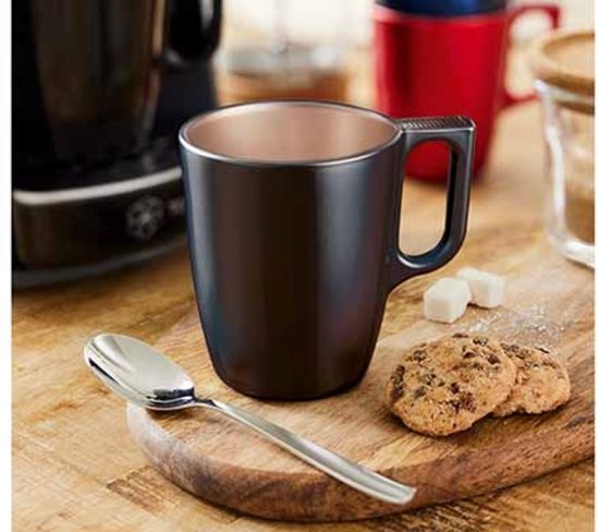 Mok - Moderne Koffiemokken - Glazen Mok - Set van 6 - Luxe Drinkglazen Voor Koffie & Thee - 250ml - 10.4 x 10.4 x 9.2 cm - Zwart
