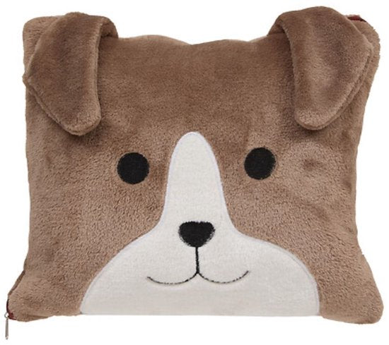 2-in-1 Kuschelkissen und Decke – Mit Reißverschluss – Decke & Kissen – Für Kinder – Hunde-Design – Polyester – 150 x 100 cm – Braun