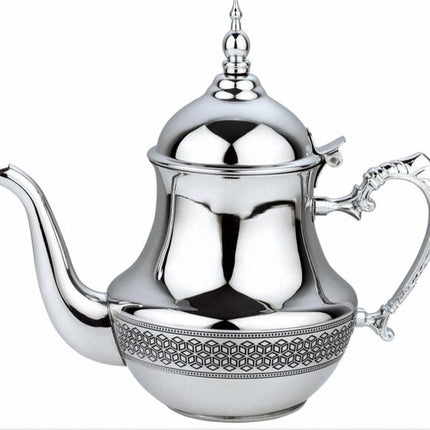 Hakal - Marokkaanse Theepot & Drinkglazen Set - 1L - RVS Theepot - 6 Drinkglazen met Handvat 125ml - Transparant & Zilver