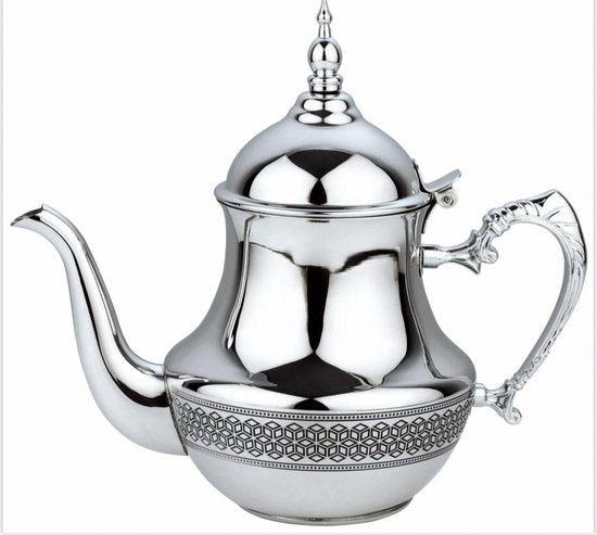 Hakal Marokkaanse theepot set – RVS theepot 1 liter en 6 glazen met handvat – foto 3