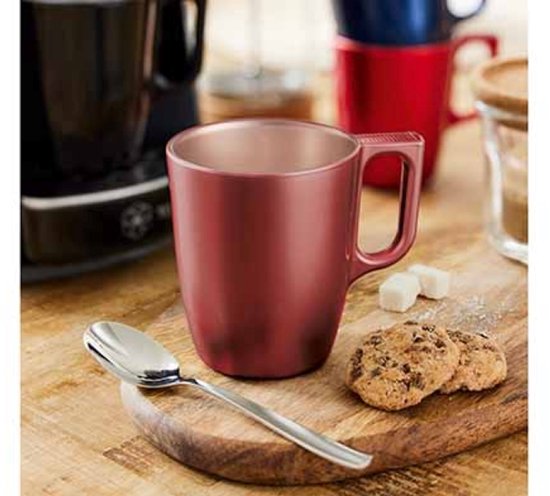 Mok - Moderne Koffiemokken - Glazen Mok - Set van 2 - Luxe Drinkglazen Voor Koffie & Thee - 250ml - 10.4 x 10.4 x 9.2 cm - Rood