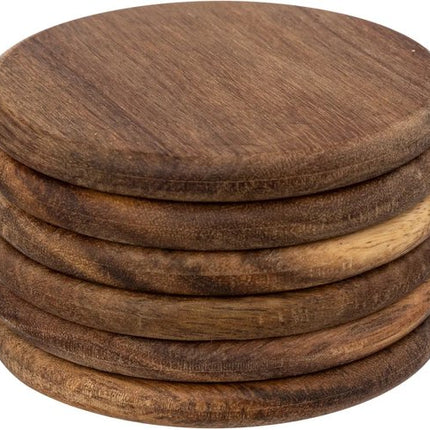 Secret de Gourmet onderzetters - 6x - Acaciahout - D10 cm - rond - gelakt - modern en klassiek