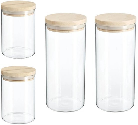 Secret de Gourmet - Keuken voorraadbussen/potten - glas/hout - set 4x stuks - 600 en 1000 ml