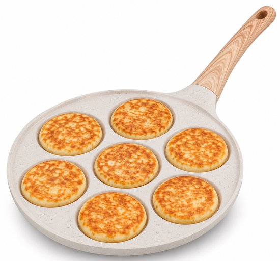 Hakal Pannenkoekenpan 7 Vaks – Ø26 cm – Pancake Pan met Anti-aanbaklaag – Voor Mini Pannenkoeken, Eieren & Snacks – Crème/Wit