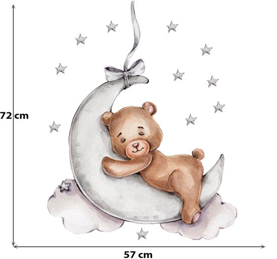 Sipo Bear on the Moon Wall Sticker - Self-Adhesive Space Wall Decor for Nursery - 72 x 57 cm - Space Wall Decal with Stars and Moon