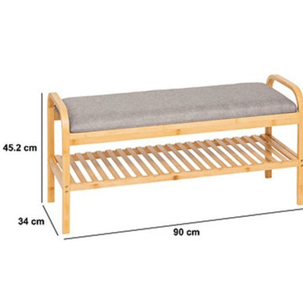5Five Schoenenrek Bankje - 2-laags - bamboe/kunststof - 90 x 34 x 45 cm - voor 4 paar schoenen