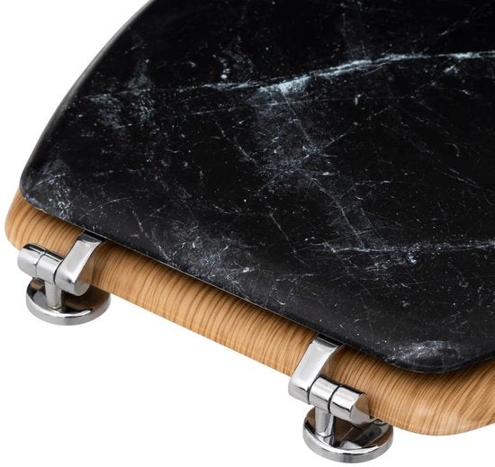 5Five Toilet Seat Rome - Black Marble Print - MDF Wood - Universal - Standard Toilet Seat