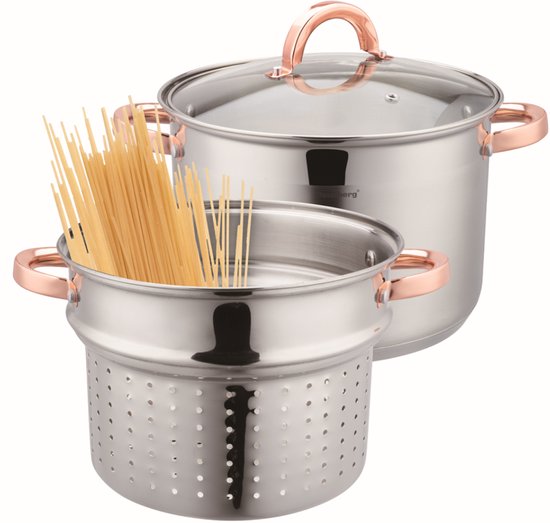 Klausberg 7739 - Kookpan met pasta inzetpan - 2 delig - 24 cm - 7.5 liter - rvs - alle warmtebronnen