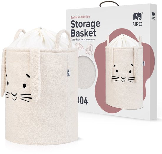 Sipo opbergmand XL van bouclé met trekkoord – 43 liter, 35 x 35 x 45 cm, crème – foto 6