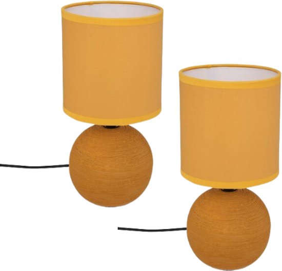 Atmosphera Timéo bol tafellamp keramiek, set van 2 – geel, 25 cm hoog