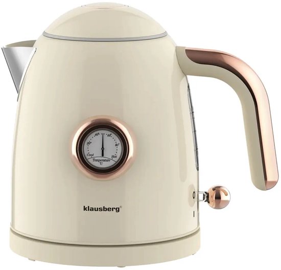 Klausberg retro waterkoker met thermometer – 1 liter, 1200 W, RVS, crème