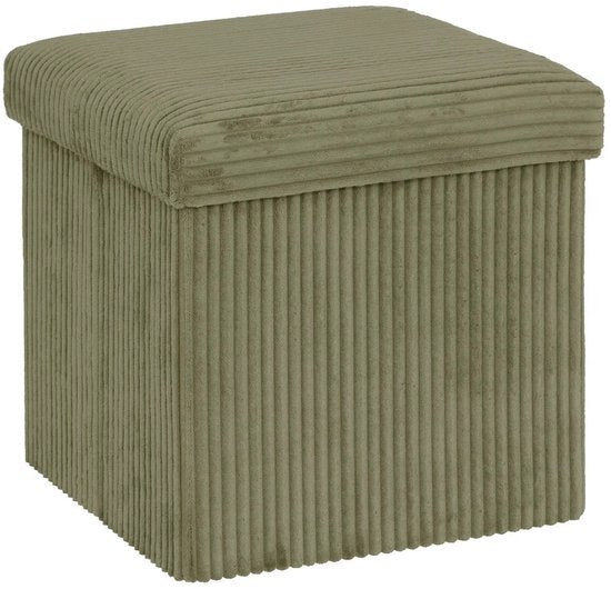 Pouf coffre Atmosphera Essestial velours côtelé - pliable - vert - MDF / polyester - 38 cm - avec espace de rangement - assise supplémentaire