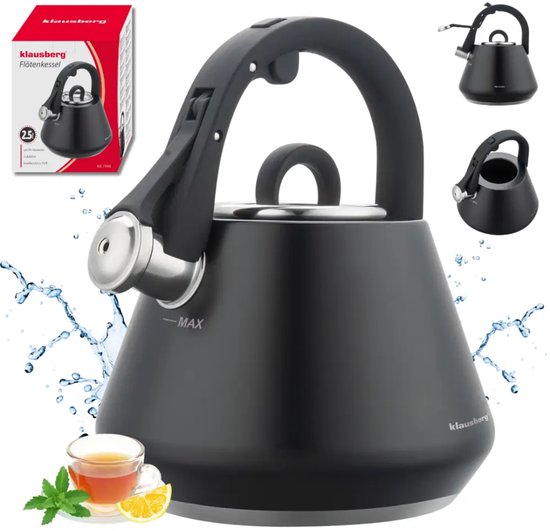 Klausberg 7948 - Bouilloire sifflante - 2,5 litres - Acier inoxydable - noir