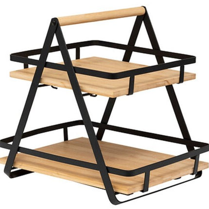 5Five Keuken/aanrecht rekje - metaal/bamboe hout - 30 x 22 x 29 cm - keuken organizer - naturel/zwart - 2 laags