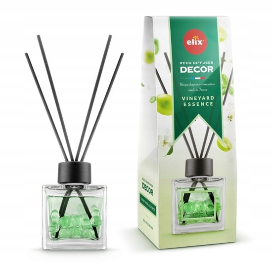 Elix - Duftstäbchen - Duftstäbchen mit Perlen - Lufterfrischer - Innenraum-Parfum-Diffusor – Duftstäbchen Langanhaltender Duft - Dekorativer Aromadiffusor - für Wohnzimmer & Badezimmer - 100 ml - Vineyard Essence