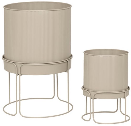 Aze plantenbak set van 2 op standaard – beige metaal, Ø 30 x 44,3 cm
