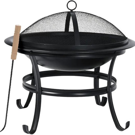 KINGHoff - Vuurkorf - Tuinhaard Buiten met Grill - Terras Vuurplaats met Vonkenscherm - Houtskool Vuurkorf Tuin - Inclusief Pook - Metaal - Ø54.5 x 53 cm - Zwart