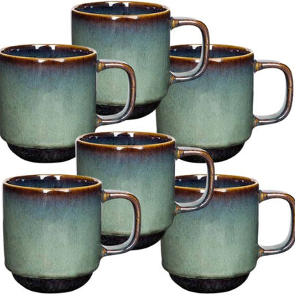 Jade Verde Beker - Koffiemok - Theekopje - Set van 6 - Rond Design - Aardewerk - 300ml - Donkergroen