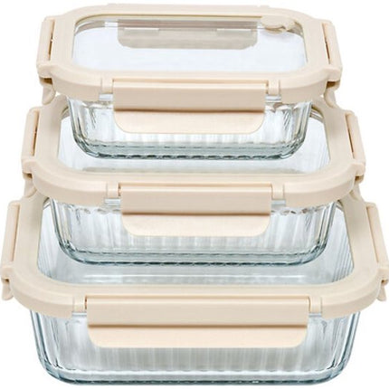 3-Delig Rechthoek Vershoudbakjes Glas - Glazen Bewaardozen - Lunchbox - Voedselbewaring - Luchtdichte Bewaarbakjes - Magnetron & Vaatwasser - 2.05 Liter - Borosilicaatglas - Transparant