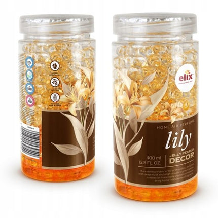 Elix - Jelly Pearls Geurparels - Luchtverfrisser - Gel Air Freshener - voor Interieur & Auto - Geurkorrels met Essentiële Oliën - Langdurige - 400ml - Lily