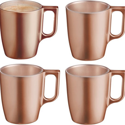 Luminarc Koffiemokken Monaco - 4x stuks - Hard Glas - caramel bruin - 250 ml - 9 cm - Flashy metallic finish