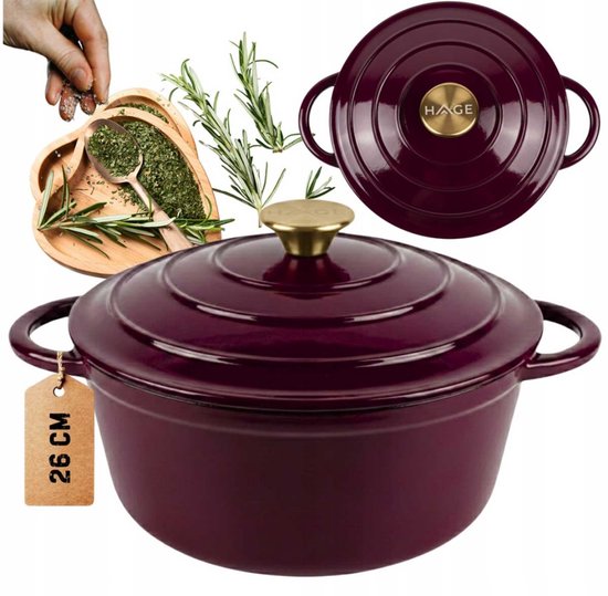 Gietijzeren braadpan met emaille – Ø 26 cm, 5 liter, baksteenpaars