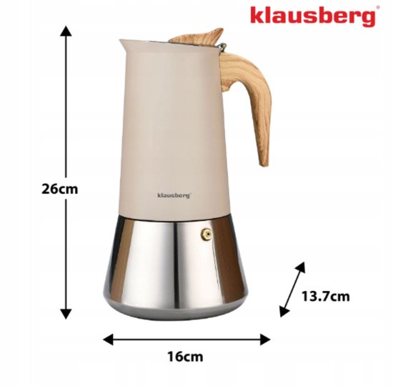 Klausberg Steel Espresso Koffiezetapparaat 600 ml - Inductie Moka Pot Roestvrijstaal - Koffiepercolator voor Espresso - Geschikt voor Inductie, Gas en Elektrisch - Model KB 7997