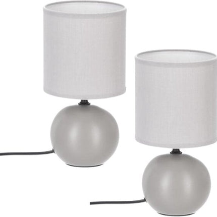 Timéo Bol Tafellamp - Keramische Lamp - Set van 2 - Moderne Tafellamp met Kabel - Sfeerverlichting voor Woonkamer - Slaapkamer - Bureau - 25cm in Hoogte - Grijs