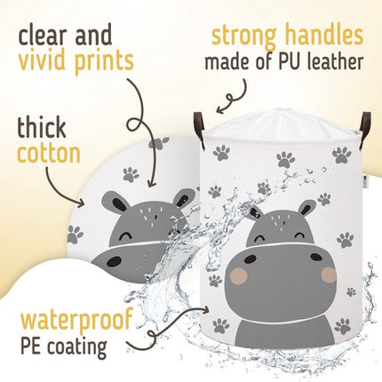 SIPO Speelgoedmand - Opbergbak - Opbergmand - Set van 2 - Hedgehog & Hippo Design - Opvouwbare Katoen Mand - Met Waterdichte Voering - Voor Speelgoed & Kleding - XL - 43 Liters - 35 x 35 x 45 cm - Multicolor