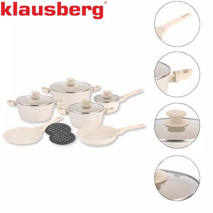 Klausberg - Pannenset - 12-delig - Anti Aanbak Pannen - Aluminium - Inductie Geschikt - Crème