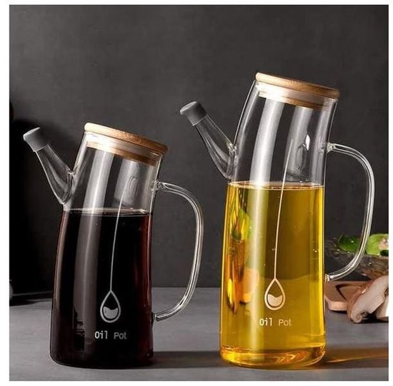 Glazen oliefles met houten deksel en schenktuit – olie- en azijnfles, 550 ml – foto 4