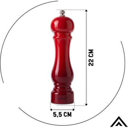 Hage - Handmatige Peper- en Zoutmolens - Peper & Zout - Keramisch Maalwerk - Verstelbare Maalgraad - 100 ml - Ø5.5 x 22 cm - Rood