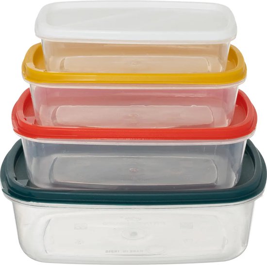 5five Vershoudbakjes nestbaar - 4-delig - BPA vrij - meal prep - herbruikbaar - multi kleuren - luchtdicht