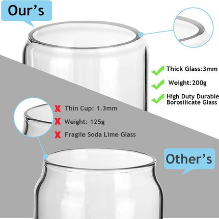 Drinkglazen met deksel en rietje, set van 6 500 ml iced coffee glas blikvorm, Bear Can cocktailglazen, blikvormige glazen bekers, beerglazen, ideal for water, cocktail, whisky, frisdrank, cadeau