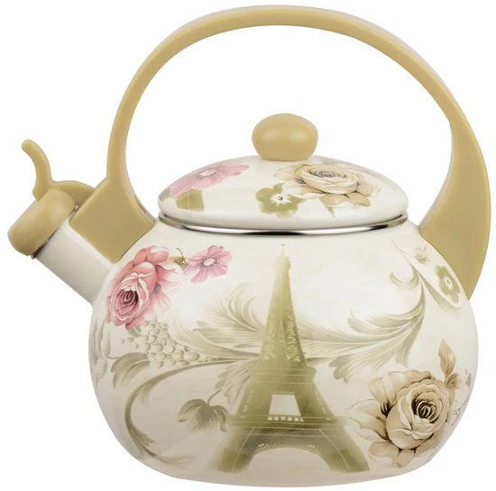 Bouilloire sifflante Kinghoff 2038 - Émail - Crème - 2 litres - Paris