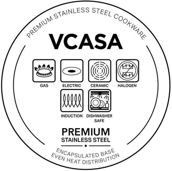 Vcasa kookpan 16 cm met afgietdeksel, 1,5 liter, 304 rvs, tri-ply, zilver