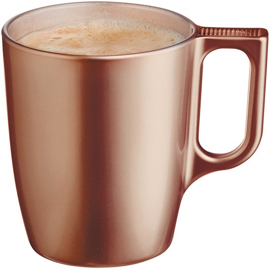 Luminarc Koffiemokken Monaco - 4x stuks - Hard Glas - caramel bruin - 250 ml - 9 cm - Flashy metallic finish