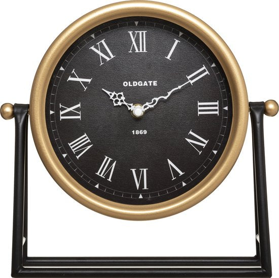 Atmosphera tafelklok Roma goud/zwart, 26 cm hoog, glas en metaal