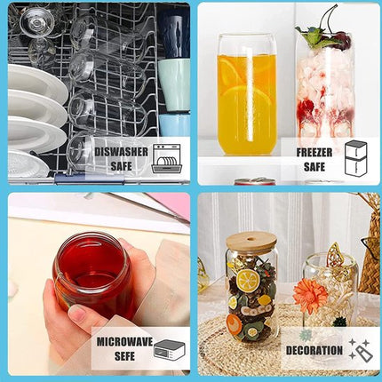 Drinkglazen met deksel en rietje, set van 6 500 ml iced coffee glas blikvorm, Bear Can cocktailglazen, blikvormige glazen bekers, beerglazen, ideal for water, cocktail, whisky, frisdrank, cadeau