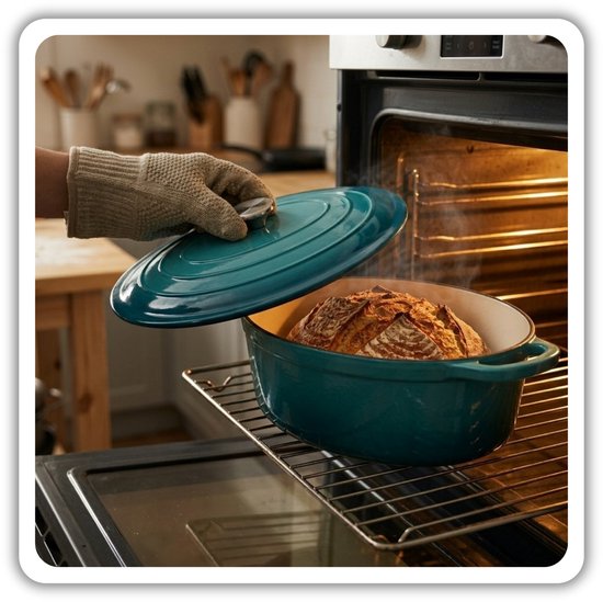 Hage gietijzeren braadpan met deksel, 6 liter, azuurblauw emaille