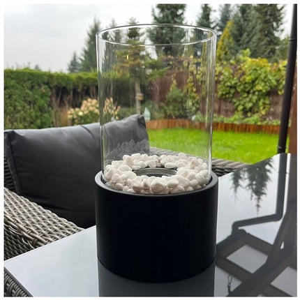 Hage - Bio-Ethanol Tafelhaard - Rookvrije Biohaard - Vrijstaand – Voor Binnen & Buiten - Terras, Balkon & Tuin - Borosilicaatglas - Staal - 27 x 16.5 cm - Zwart