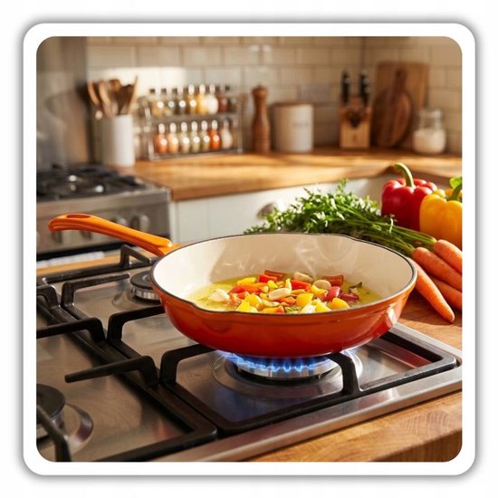 Hage - Frying Pan - Enameled Cast Iron Frying Pan - Cast Iron Frying Pan - Suitable for Induction, Gas & Oven - Ø20 x 4.5 cm - Orange