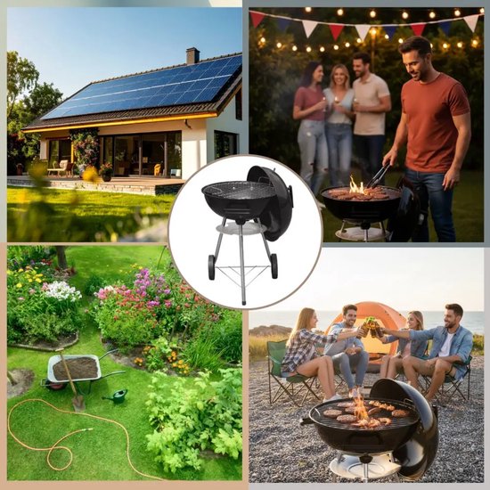 Barbecue boule Kinghoff avec couvercle et roulettes – Ø43 cm – Noir