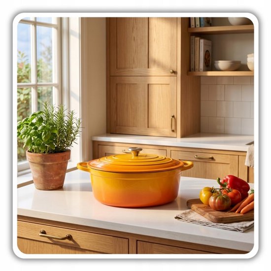 Hage - Gusseisen Bräter - Schmortopf - Bräter aus Gusseisen mit Deckel - Emailliert - Geeignet für Induktion & Backofen - 6 Liter - 34 x 26 x 18 cm - Senfgelb