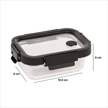 Vershoudbakjes Glas Set van 3 - Meal Prep Bakjes 370ml - Glazen Lunchbox met Deksel - Vershouddoos - Zwart