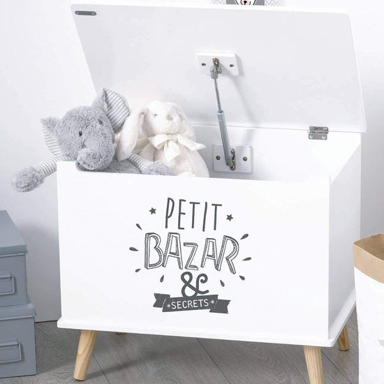 Houten opbergkist voor kinderen – grijs en wit, 58 x 38 x 38 cm
