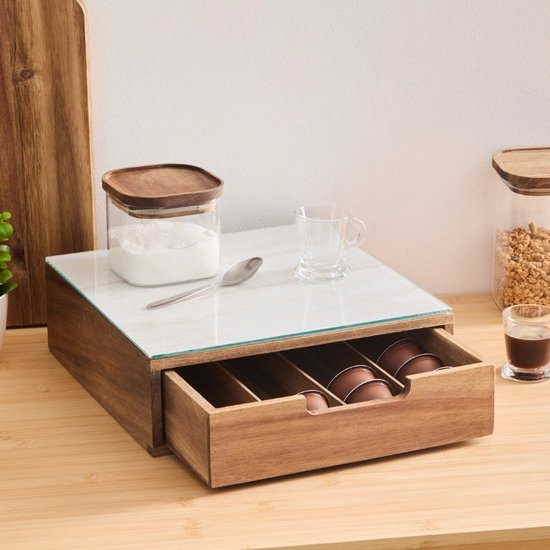 Acacia coffee pod holder with drawer Five® - Wood - Compartments | Decorative | Nespresso pod holders | Dolce Gusto pod holders