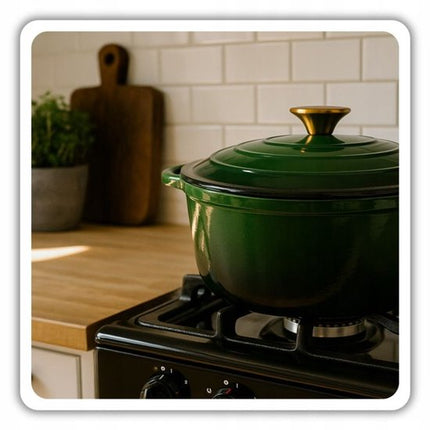 Hage - Braadpan - Geëmailleerde Gietijzeren Braadpan - Casserole - Geschikt voor Inductie, Gas & Oven - Inclusief Pannenonderzetter & Handgreepbeschermers - 5 Liter - Ø26 x 18 cm - Donkergroen