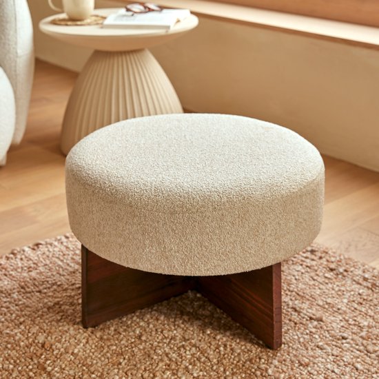 Pouf Bouclé Atmosphera Kayan - Ø50xH30cm - Beige